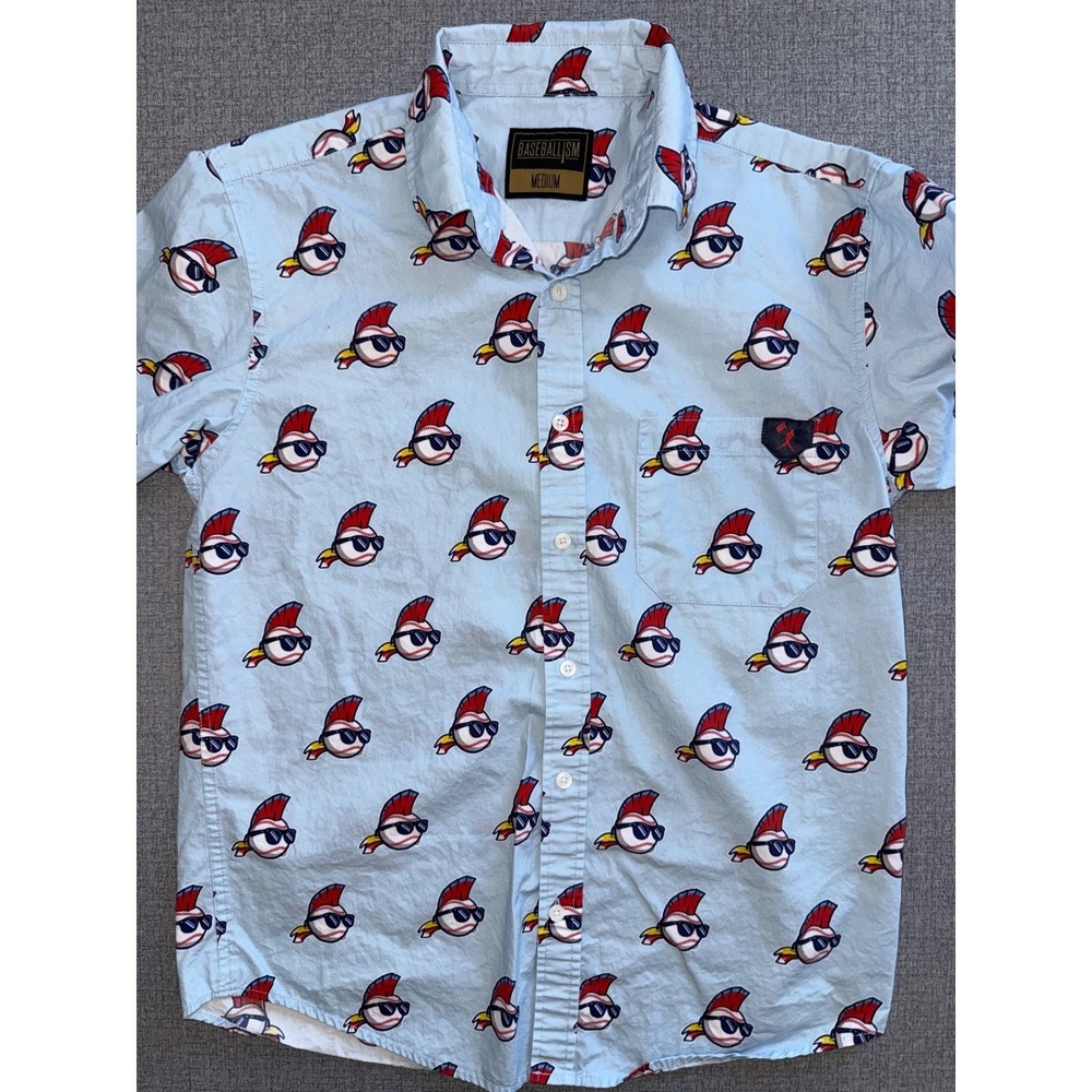 Rare Baseballism Mens M Mohawk Baseball Graphic Short Sleeve Shirt Blue